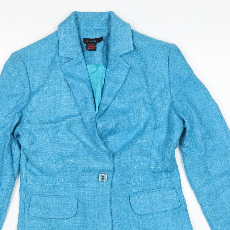 DStudio Women Blue UK 8 100% Silk Tussah Single-Breasted Blazer