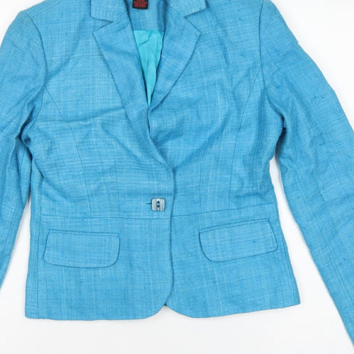 DStudio Women Blue UK 8 100% Silk Tussah Single-Breasted Blazer
