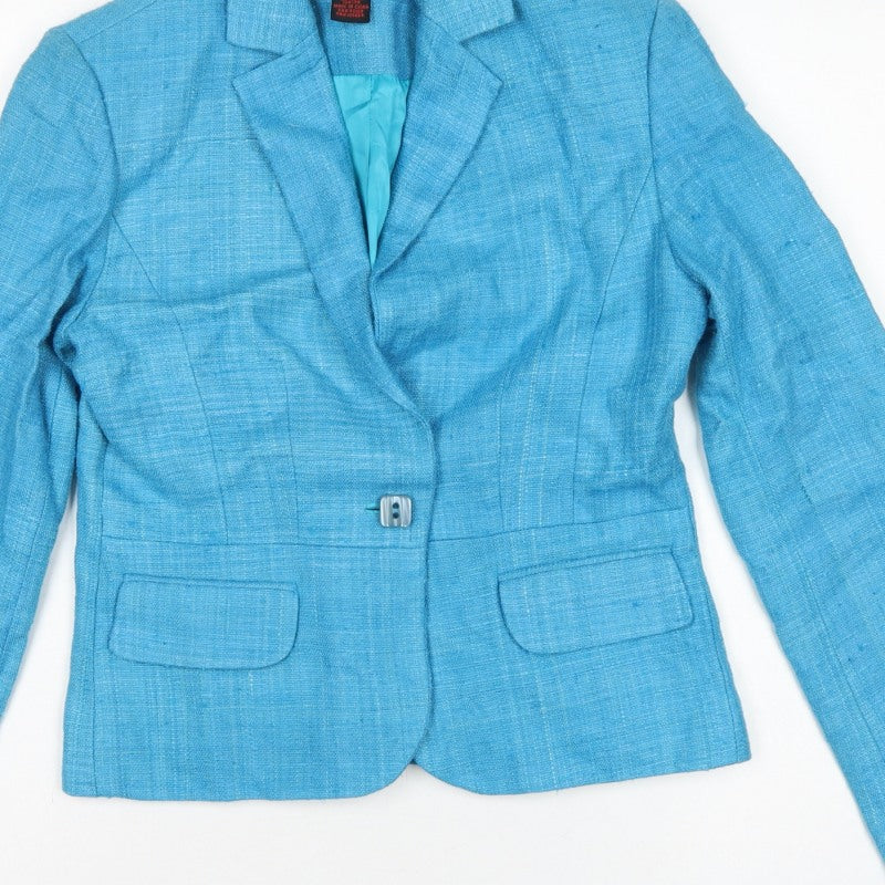 DStudio Women Blue UK 8 100% Silk Tussah Single-Breasted Blazer