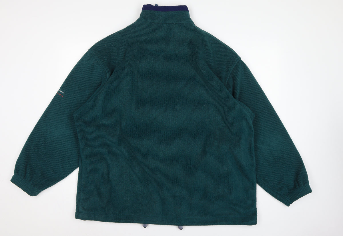 Brand and care label for Tom Sayers Men's Green XL 1/2 Zip Fleece Pullover Sweatshirt