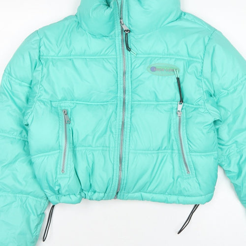 Pull&Bear Women Green S Cropped Puffer Jacket Quilted Zip