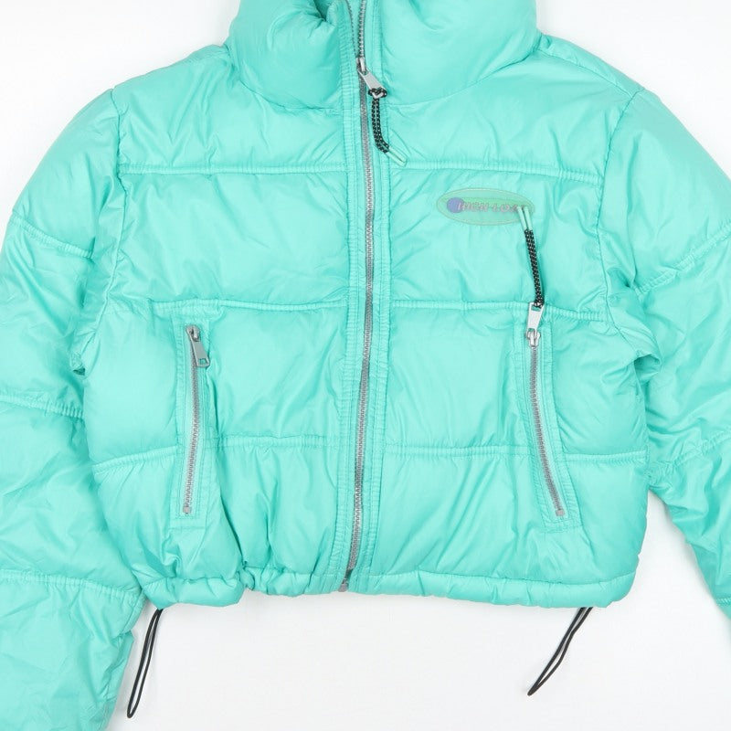 Pull&Bear Women Green S Cropped Puffer Jacket Quilted Zip