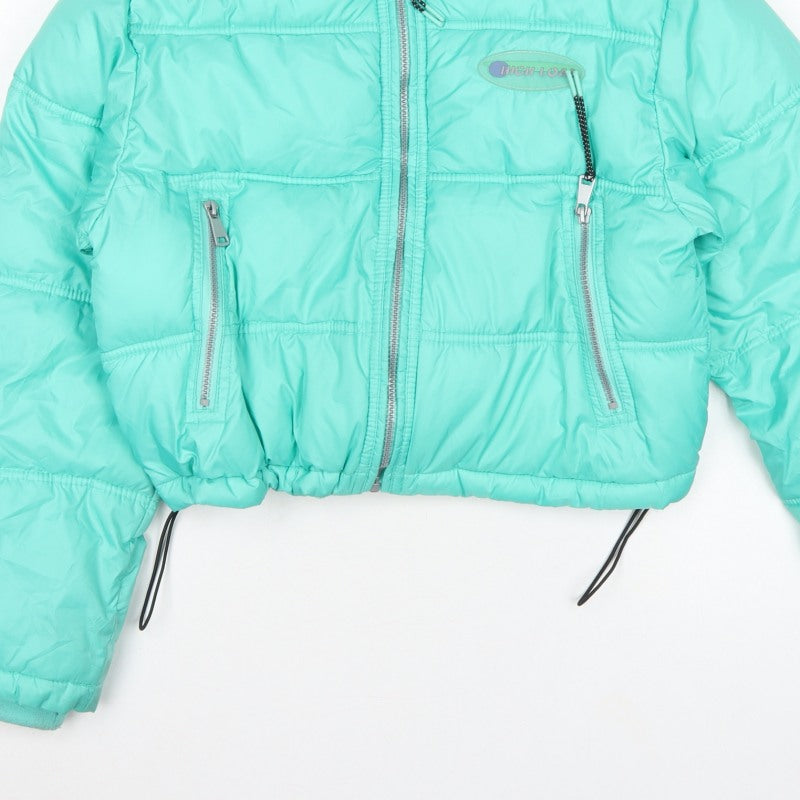 Pull&Bear Women Green S Cropped Puffer Jacket Quilted Zip