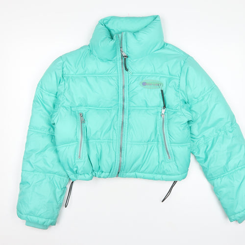 Pull&Bear Women Green S Cropped Puffer Jacket Quilted Zip