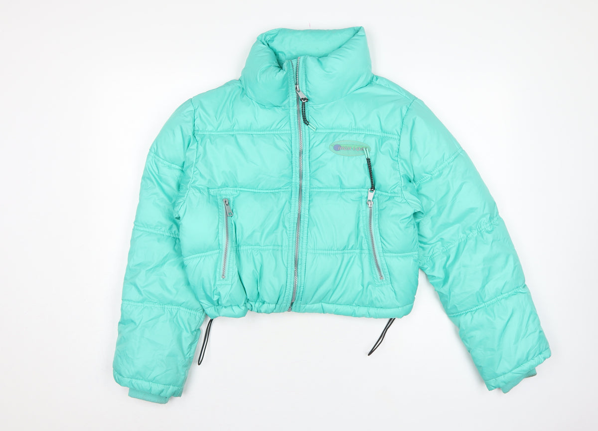 Pull&Bear Women Green S Cropped Puffer Jacket Quilted Zip