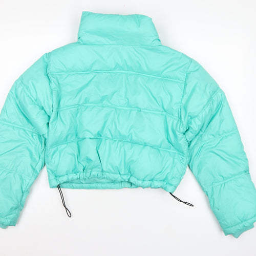 Pull&Bear Women Green S Cropped Puffer Jacket Quilted Zip