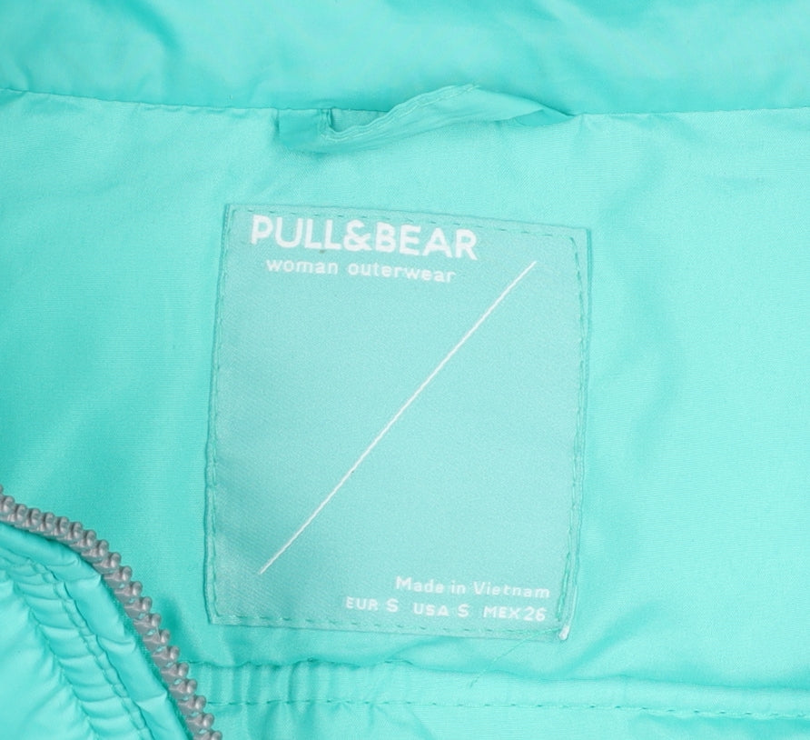 Pull&Bear Women Green S Cropped Puffer Jacket Quilted Zip