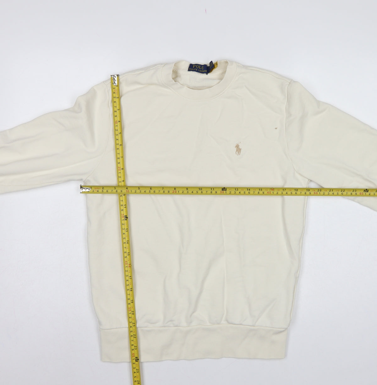 Polo Ralph Lauren Men’s Ivory M Crew Neck Logo Cotton Sweatshirt