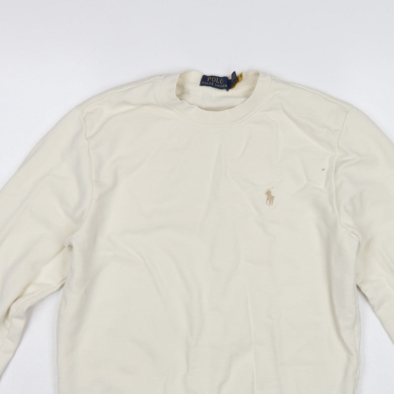Polo Ralph Lauren Men’s Ivory M Crew Neck Logo Cotton Sweatshirt