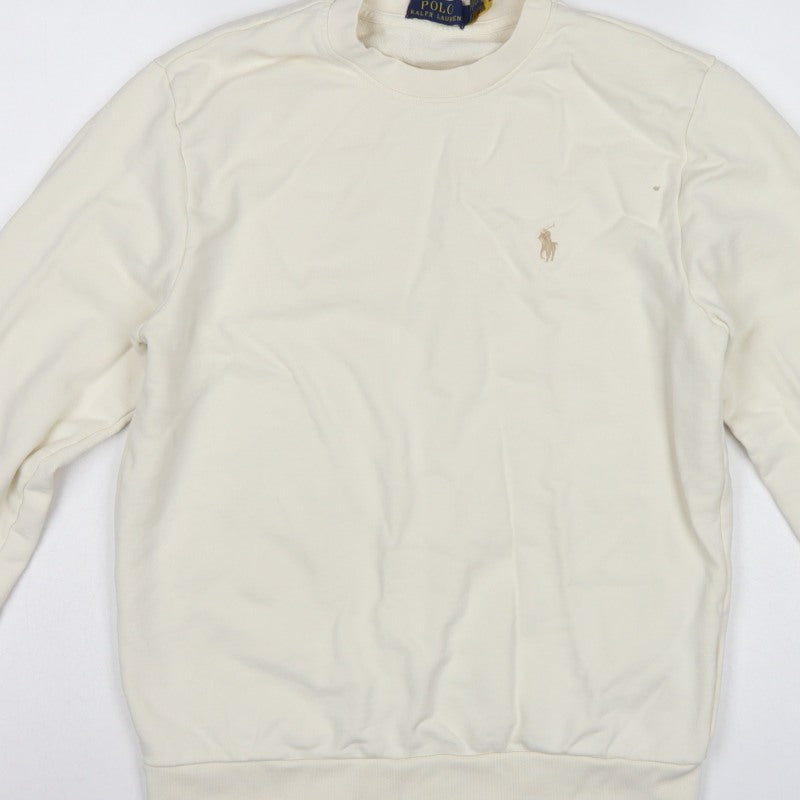 Polo Ralph Lauren Men’s Ivory M Crew Neck Logo Cotton Sweatshirt