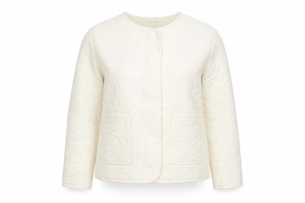 Per Una Women’s Ivory S Quilted Floral Collarless Jacket