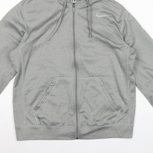 Nike Men's Grey M Therma-FIT Full Zip Hooded Fleece Hoodie Logo