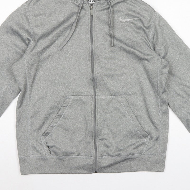 Nike Men's Grey M Therma-FIT Full Zip Hooded Fleece Hoodie Logo
