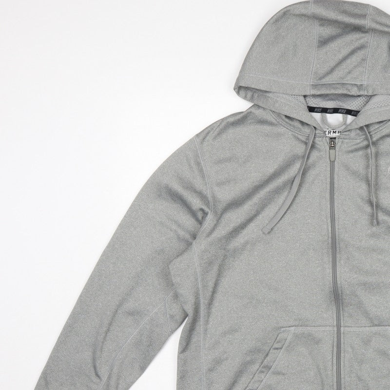 Nike Men's Grey M Therma-FIT Full Zip Hooded Fleece Hoodie Logo
