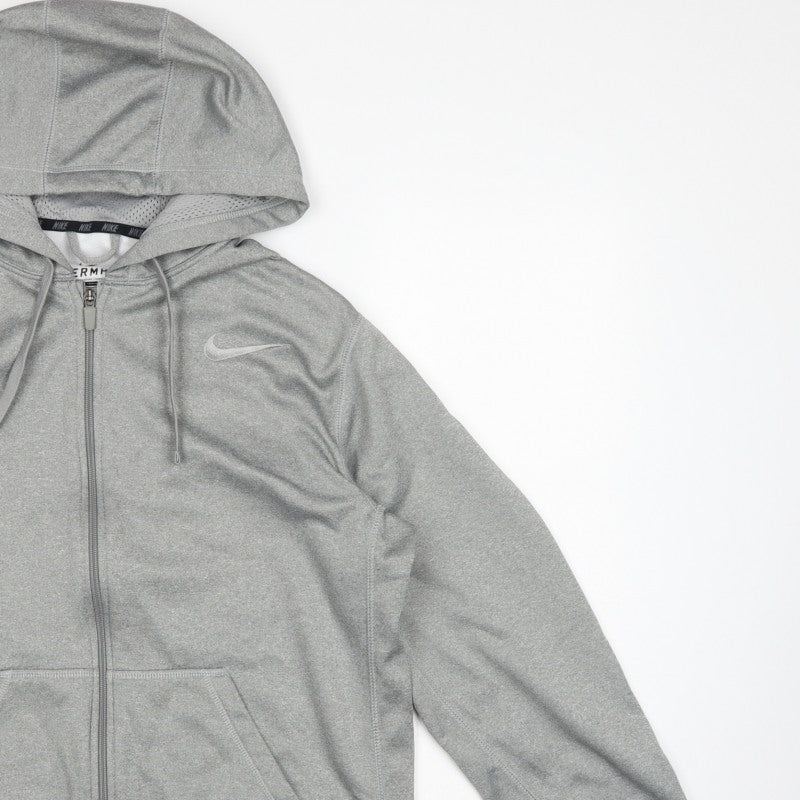 Nike Men's Grey M Therma-FIT Full Zip Hooded Fleece Hoodie Logo