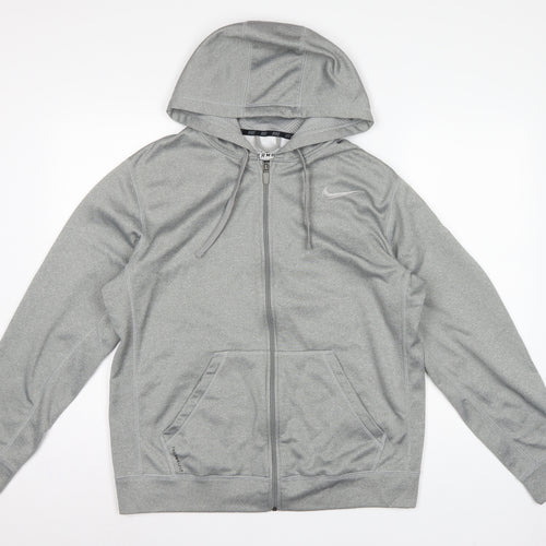 Nike Men's Grey M Therma-FIT Full Zip Hooded Fleece Hoodie Logo