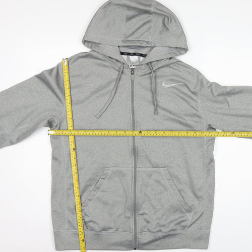 Nike Men's Grey M Therma-FIT Full Zip Hooded Fleece Hoodie Logo