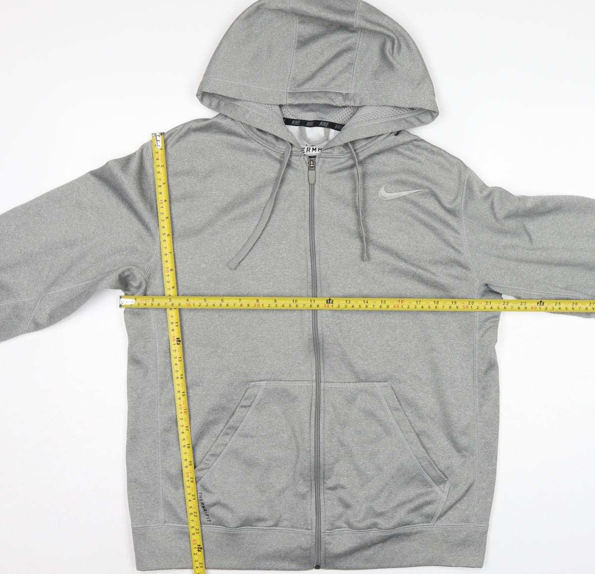 Nike Men's Grey M Therma-FIT Full Zip Hooded Fleece Hoodie Logo