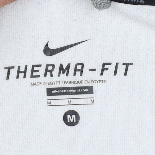 Nike Men's Grey M Therma-FIT Full Zip Hooded Fleece Hoodie Logo