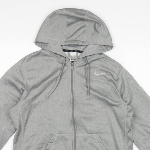 Nike Men's Grey M Therma-FIT Full Zip Hooded Fleece Hoodie Logo