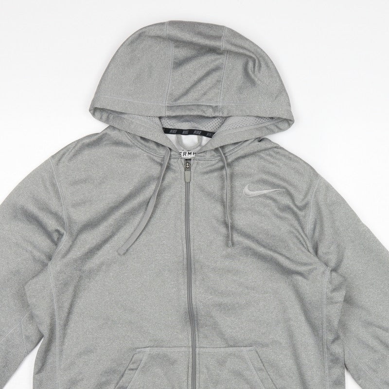 Nike Men's Grey M Therma-FIT Full Zip Hooded Fleece Hoodie Logo