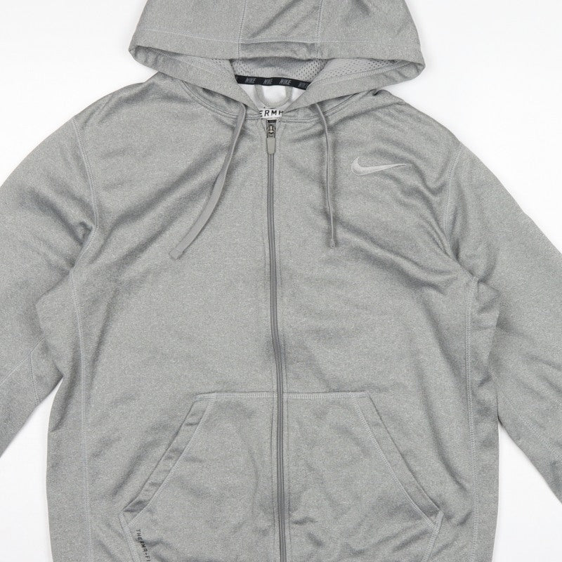 Nike Men's Grey M Therma-FIT Full Zip Hooded Fleece Hoodie Logo