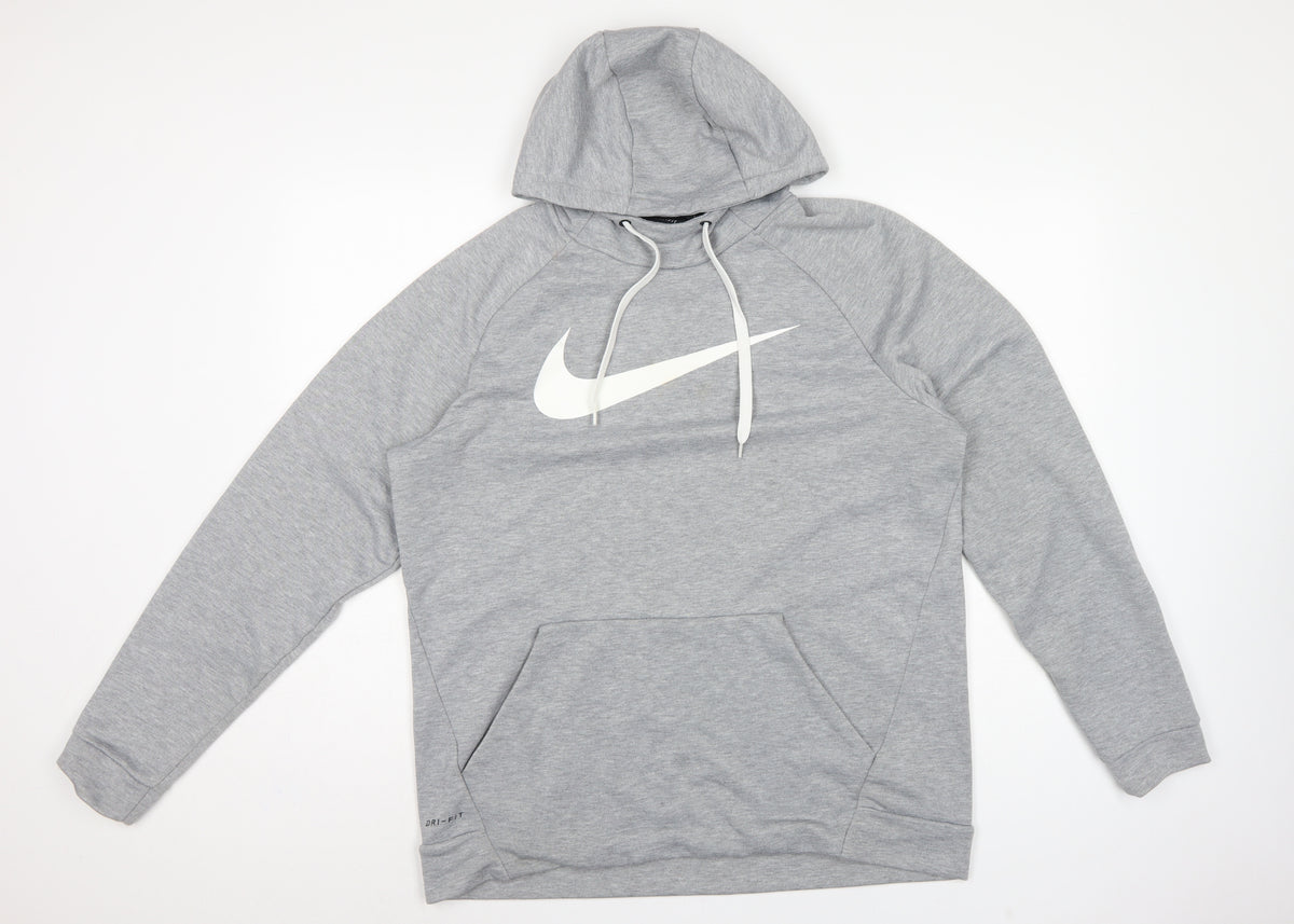 Nike Men’s Grey Large Dri-FIT Logo Pullover Hoodie