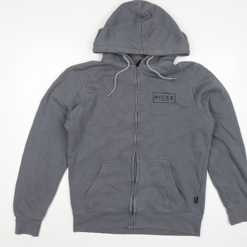NICCE Men’s Grey L Full Zip Logo Hoodie Cotton Blend