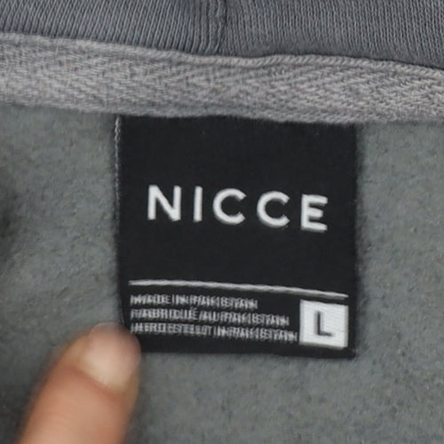 NICCE Men’s Grey L Full Zip Logo Hoodie Cotton Blend