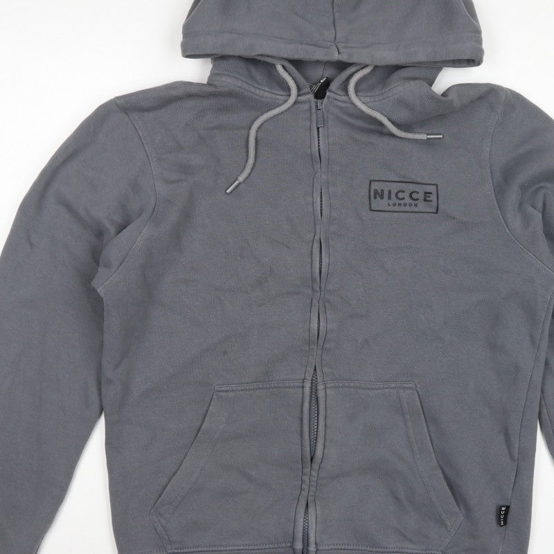 NICCE Men’s Grey L Full Zip Logo Hoodie Cotton Blend