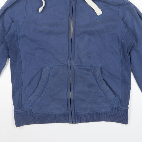 FatFace Men’s Blue L Full Zip Hooded Cotton Sweatshirt Logo Pockets