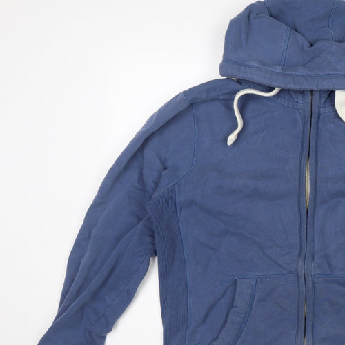 FatFace Men’s Blue L Full Zip Hooded Cotton Sweatshirt Logo Pockets