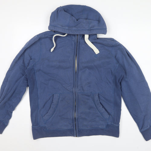 FatFace Men’s Blue L Full Zip Hooded Cotton Sweatshirt Logo Pockets