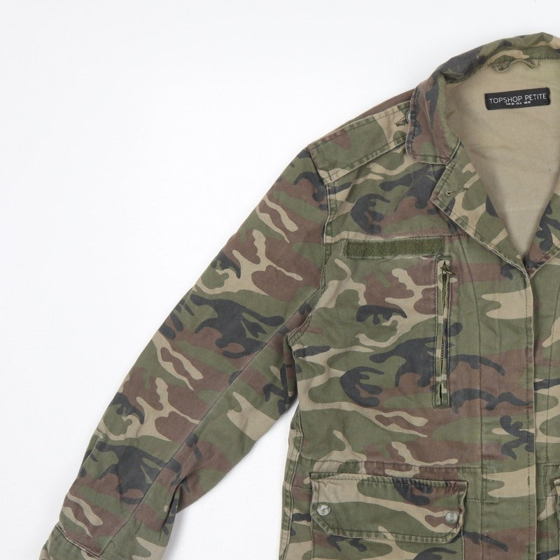 Topshop Petite Women’s Green Camo Military Jacket UK 10 Cotton