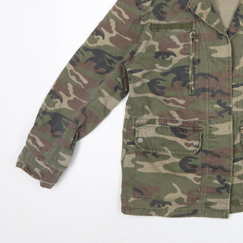 Topshop Petite Women’s Green Camo Military Jacket UK 10 Cotton