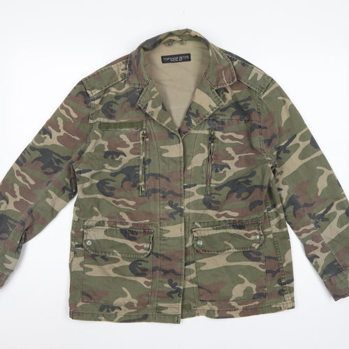 Topshop Petite Women’s Green Camo Military Jacket UK 10 Cotton