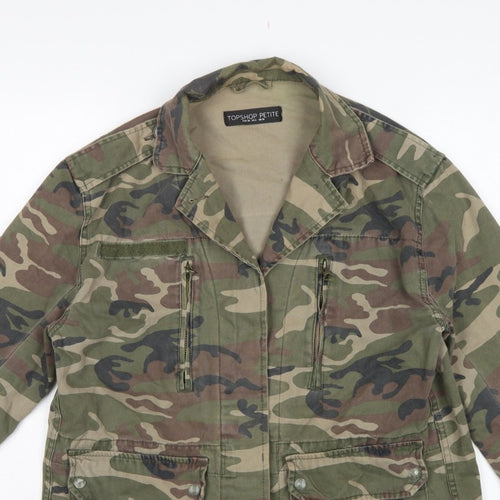 Topshop Petite Women’s Green Camo Military Jacket UK 10 Cotton