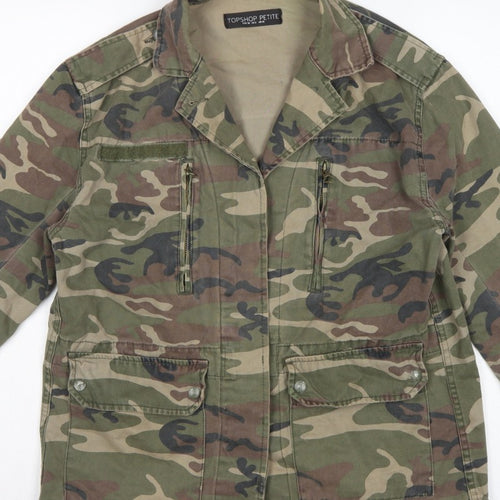 Topshop Petite Women’s Green Camo Military Jacket UK 10 Cotton