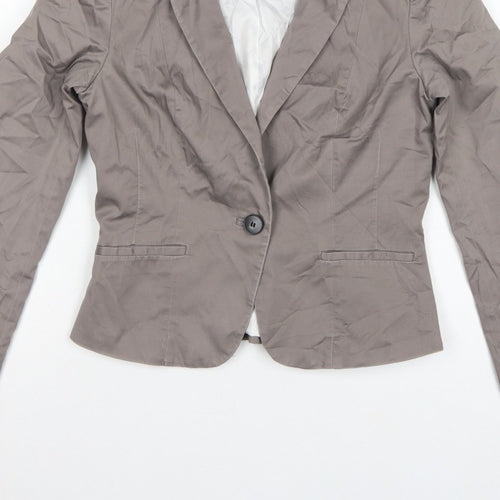 H&M Women Grey UK 8 Tailored Cotton Blend Single-Breasted Blazer