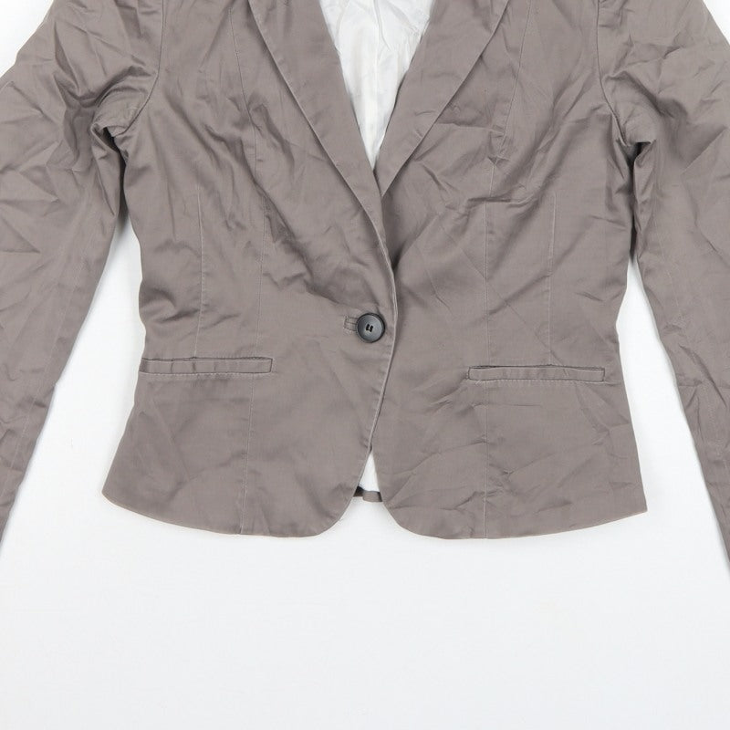 H&M Women Grey UK 8 Tailored Cotton Blend Single-Breasted Blazer