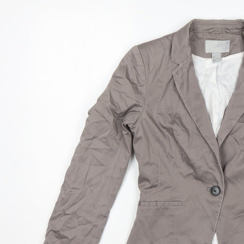 H&M Women Grey UK 8 Tailored Cotton Blend Single-Breasted Blazer