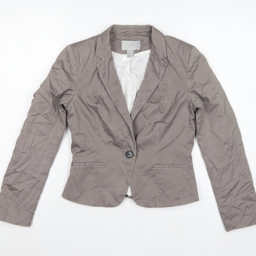 H&M Women Grey UK 8 Tailored Cotton Blend Single-Breasted Blazer