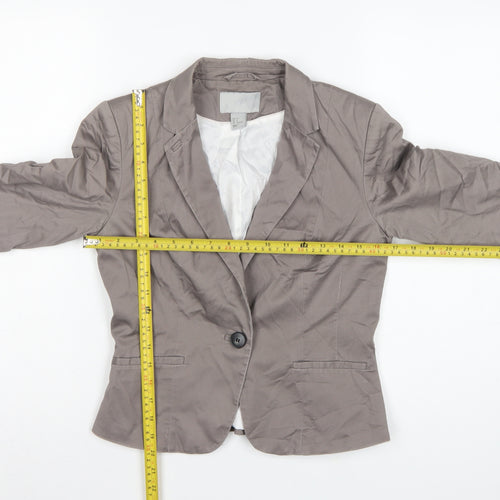 H&M Women Grey UK 8 Tailored Cotton Blend Single-Breasted Blazer