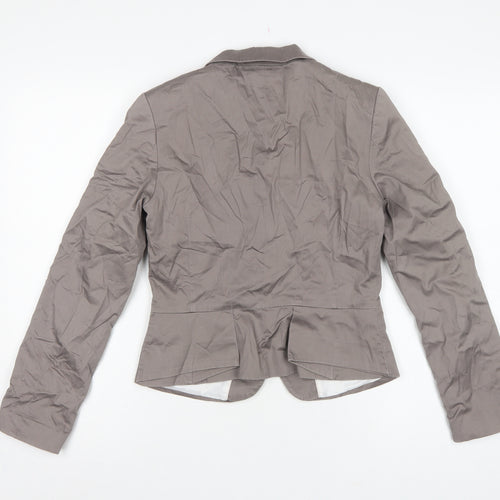 H&M Women Grey UK 8 Tailored Cotton Blend Single-Breasted Blazer