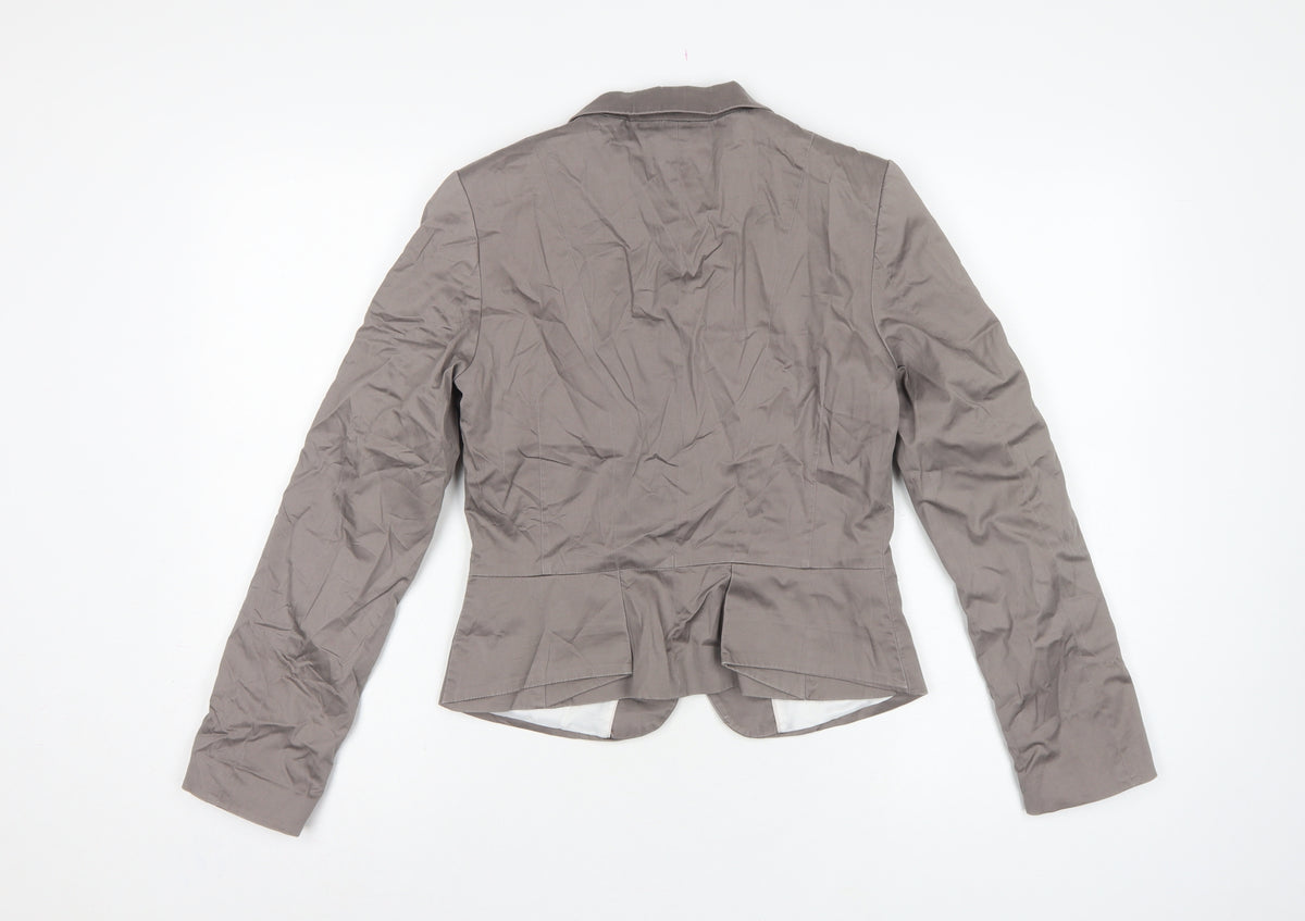 H&M Women Grey UK 8 Tailored Cotton Blend Single-Breasted Blazer
