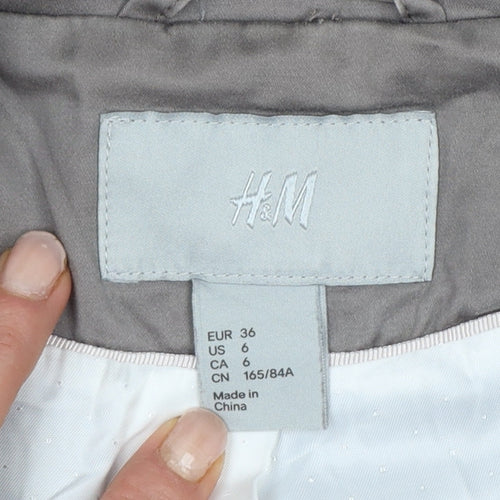 H&M Women Grey UK 8 Tailored Cotton Blend Single-Breasted Blazer
