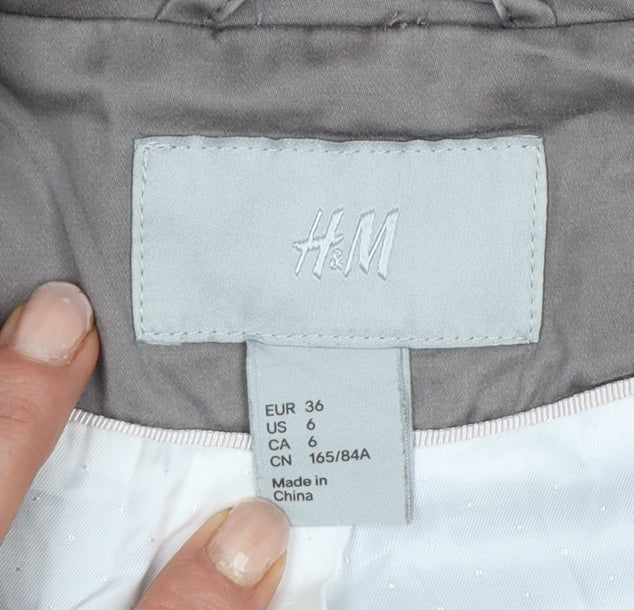 H&M Women Grey UK 8 Tailored Cotton Blend Single-Breasted Blazer