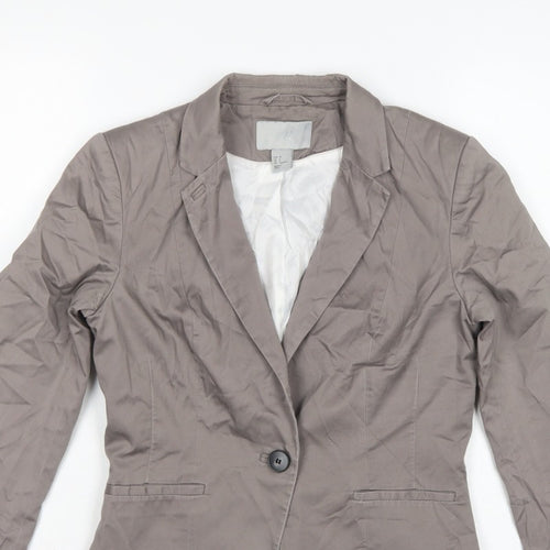 H&M Women Grey UK 8 Tailored Cotton Blend Single-Breasted Blazer
