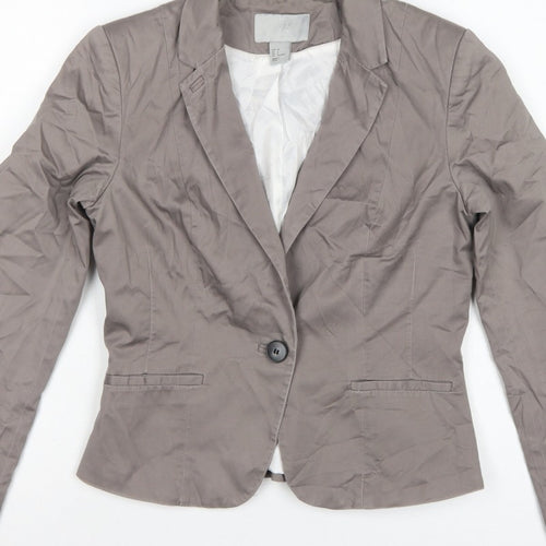 H&M Women Grey UK 8 Tailored Cotton Blend Single-Breasted Blazer