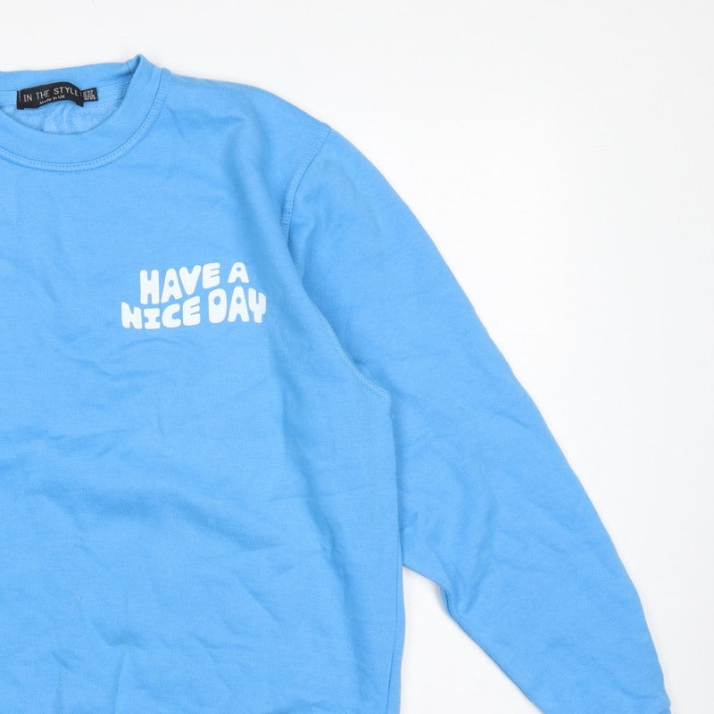 In The Style Women’s Blue UK 10/12 Pullover Sweatshirt Graphic Print